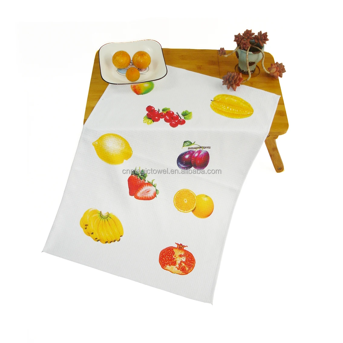 Factory cheap price bright fruit lemon polyester waffle sublimation dish tea towel for kitchen towel microfiber white napkins