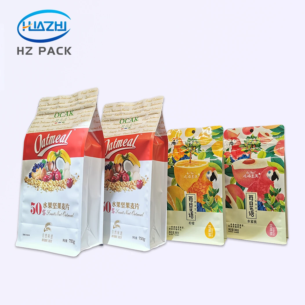 Custom Printing Food Grade Plastic Flat Bottom Zipper Pouch For Food Coffee Tea Potato Chips Packaging Ziplock Bag
