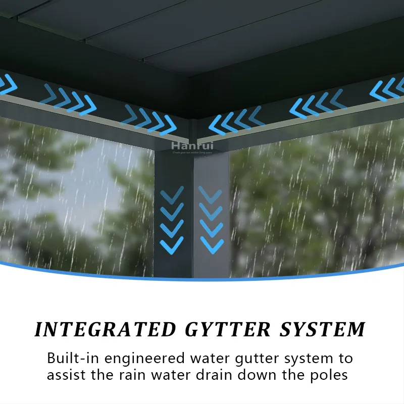 customized waterpoof automatic aluminum roof pergola outdoor  durable and solid aluminum louvered roof pergola for swimming pool