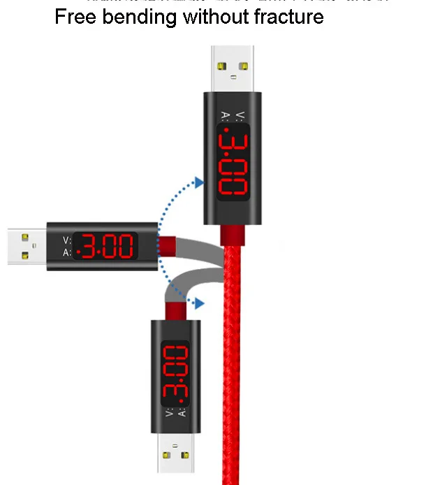 Нейлоновый Плетеный micro USB-кабель для быстрой зарядки с ЖК-дисплеем напряжения и тока