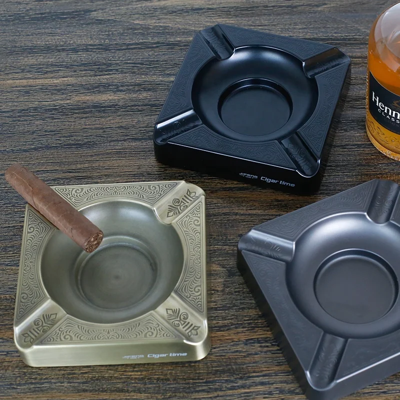 JF-3025 16*16*3.5cm 700g JIFENG factory custom square metal  ashtray business gift suite for indoor and outdoor places