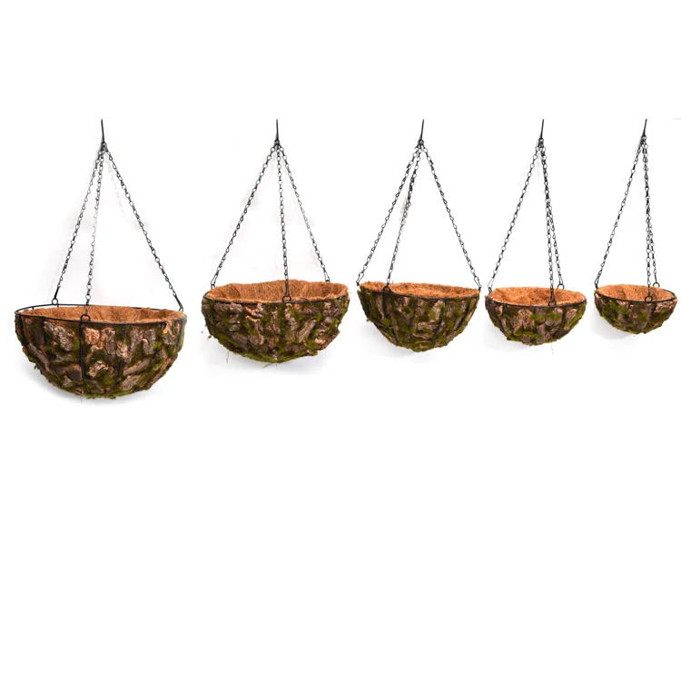 5 Pack Metal Hanging Planter Basket with Coco Coir Chain Round Wire Plant Holder Flower Pots Hanger Garden Decoration Porc