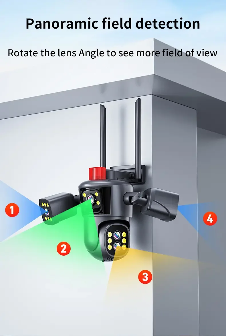 HD Smart Home Outdoor Wireless Camera 10X Optical Zoom 5 Lens Four Screen PTZ Micro SD Card Data Storage Video Surveillance Wifi
