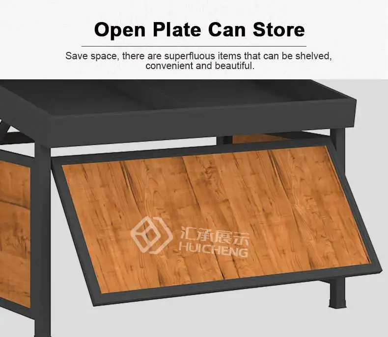 Meicheng Shop Racks Wooden Vegetable Stand Supermarket Steel Wood Fruit Vegetable Display Stand