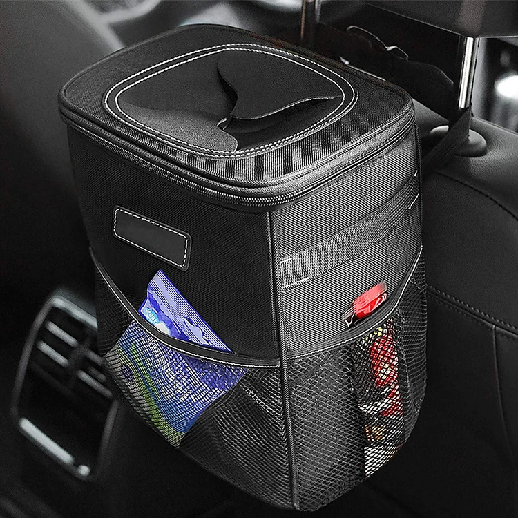 Multipurpose  Mini Car Trash Can with Lid and Storage Pockets, 100% Leak-Proof Waterproof Car Organizer Car Garbage Can