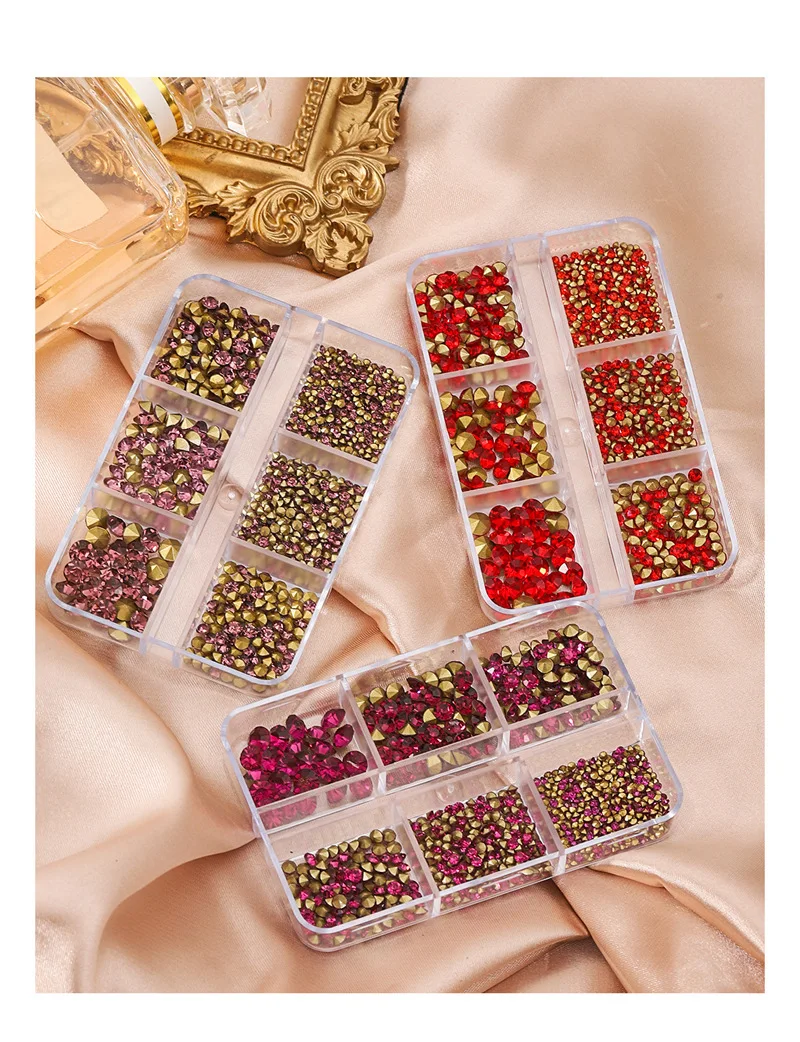 Nail art point back rhinestones mixed size 6 rids nail crystal stones nail bottom glass diamond charms wholesale