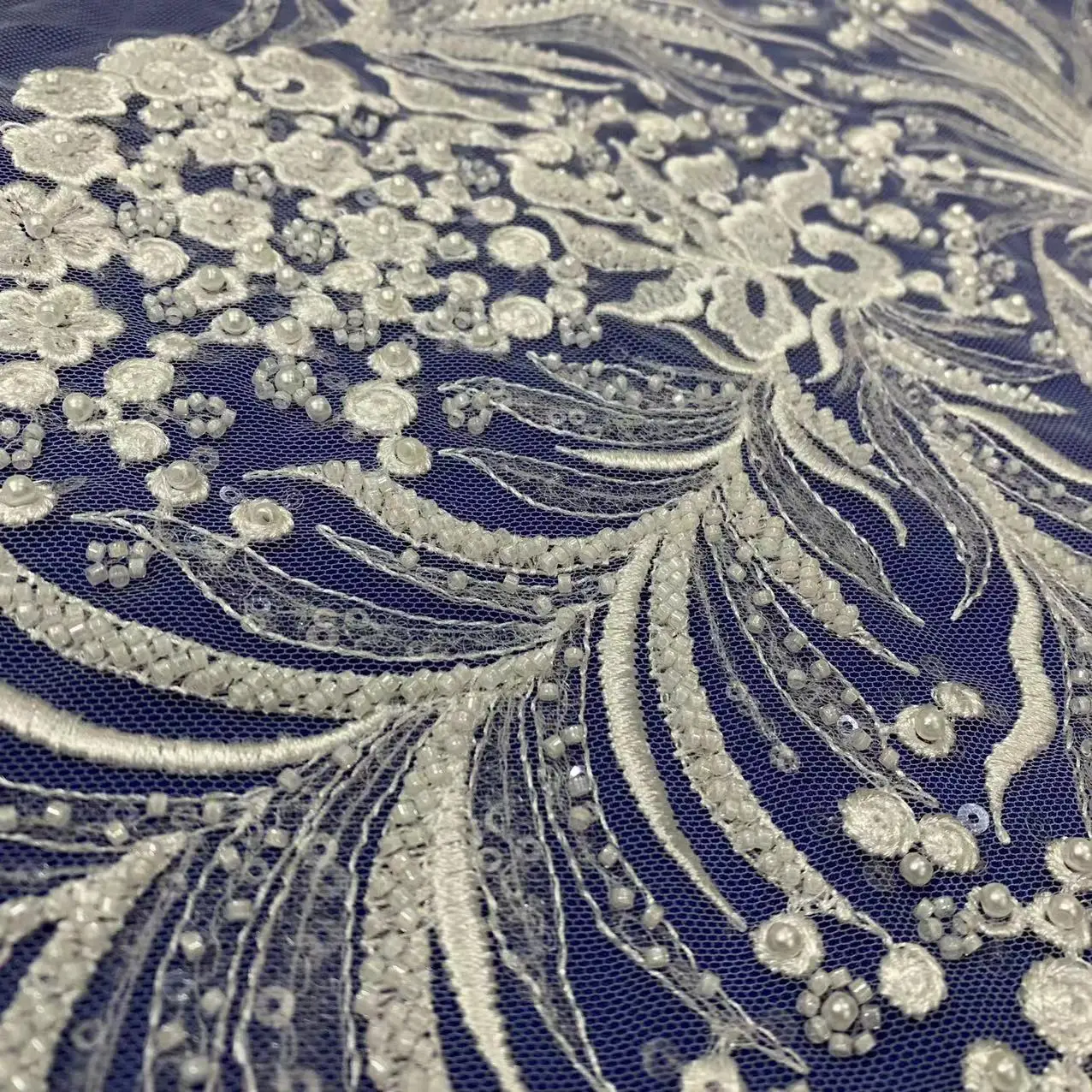 2023 new design  sequin beaded luxury tulle  wedding dress making  embroidery lace fabric from China
