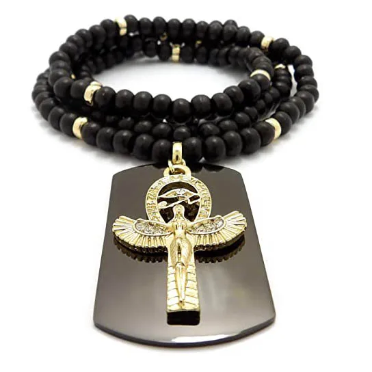 Egyptian Symbol Ankh Cross pendant 8mm Glass Bead Hip Hop Necklace