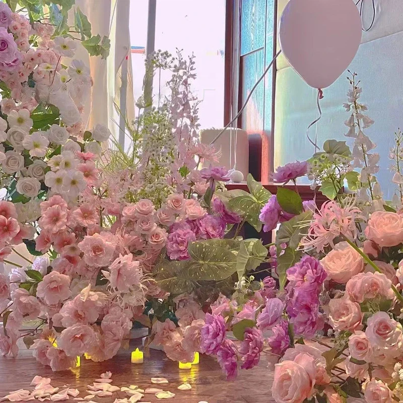 100 Styles Pink Rose Peony Hydrangea Silk Flowers Arrangement for Wedding Decoration Pink Artificial Flowers