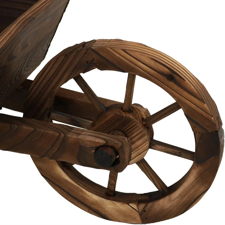 Custom Wooden Garden Trolley Planter Country Style Wheelbarrow Planter Outdoor Decoration Trolley Planter