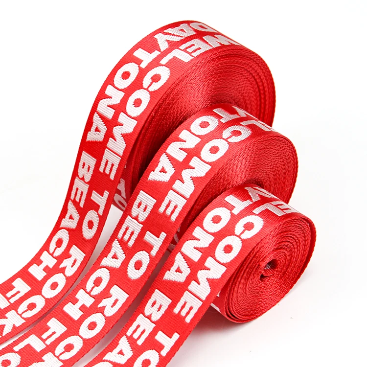 High Gloss Webbing 38mm Polyester Red Logo Webbing Nylon Webbing Strap Upholstery Woven Shoulder Bag Strap