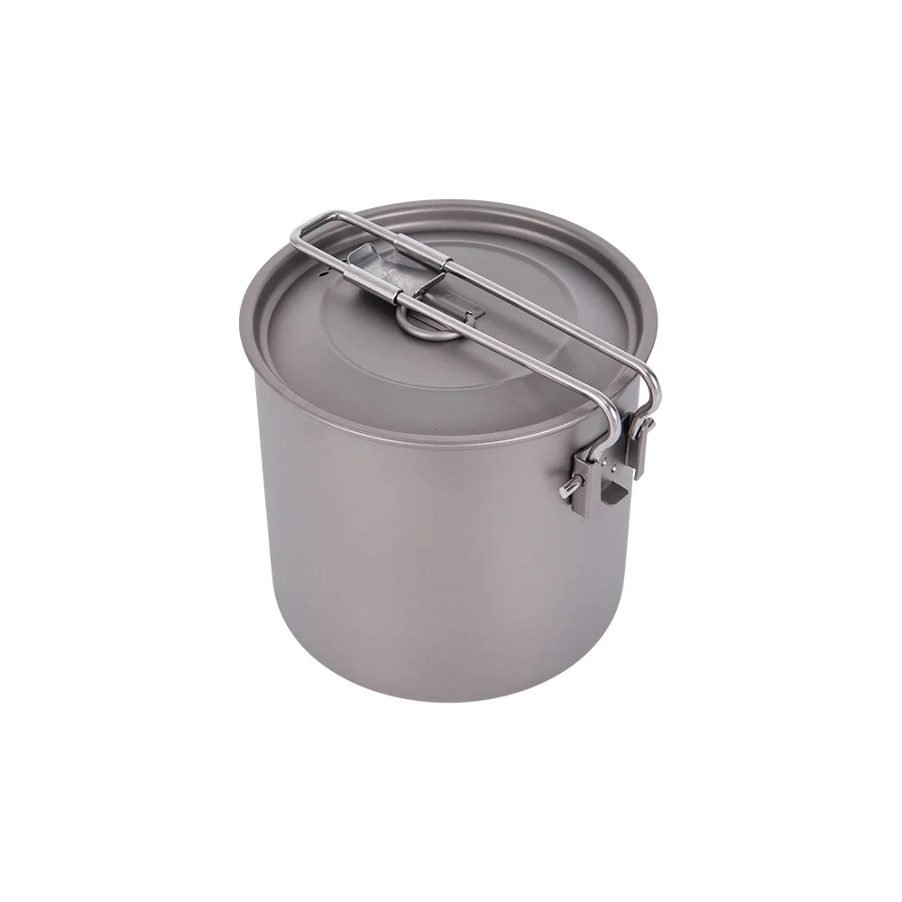 Multifunctional Outdoor 1100ml Camping Cookware Pot Food Grade Titanium Pot Pan with Folding Handle