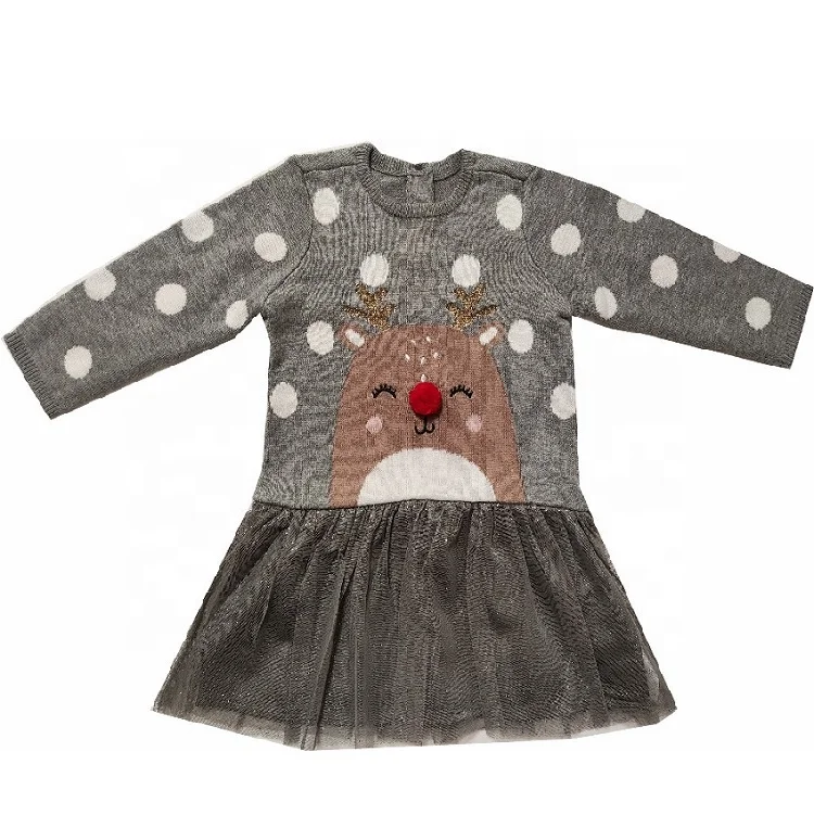 
Deer Pompom Knitted Top Mesh Woven Skirt Kids Girls Newborn Baby Clothes Baby Girls Clothing Sets 