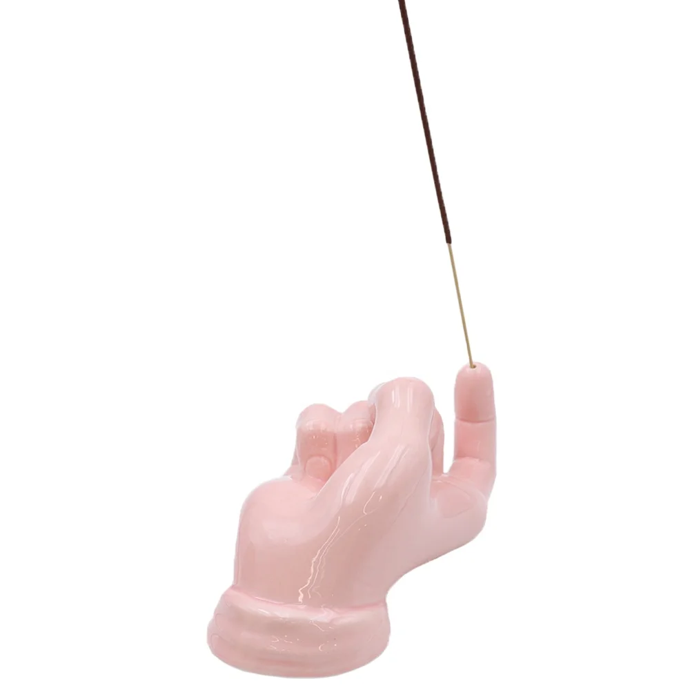 Custom hand crafted high end modern porcelain zen incense holder ceramic hand curling forefinger gesture incense stick burner