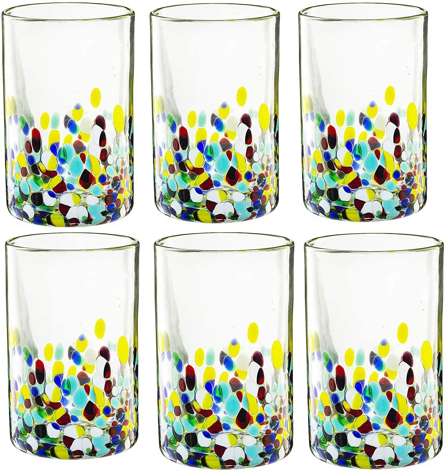 16 Ounces Hand Blown Mexican Drinking Glasses Set of 6 Confetti Carmen Rock Design Glasses