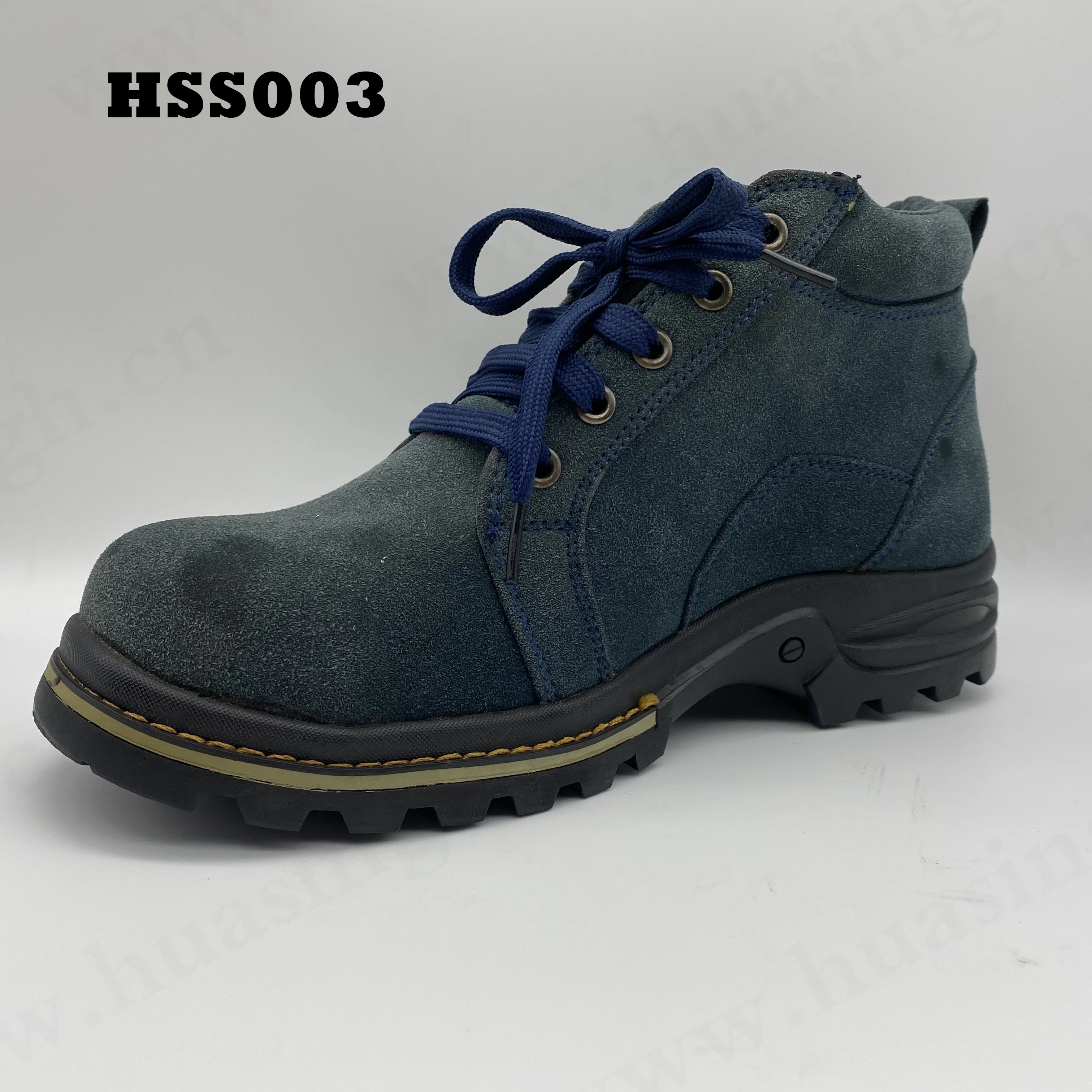 YWQ,steel plate insert anti-smash impact-proof work boots anti-tear full suede leather dark blue sport safety shoes HSS003