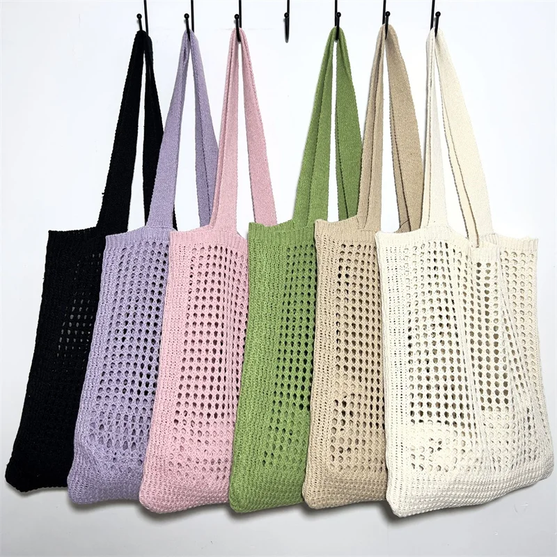 Crochet Mesh Beach Tote Bags Shoulder Bag Handbags Knitting Hollow Summer Bag Aesthetic for Women