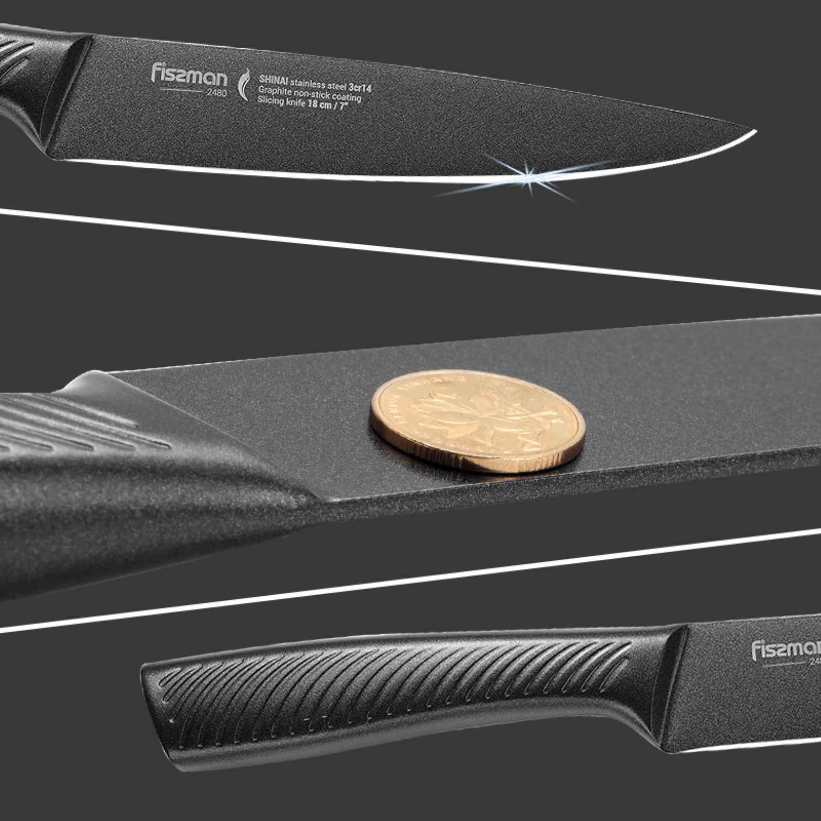 FISSMAN 7 'нож для нарезки Shinai с графитовым антипригарным покрытием 3Cr14 стальные кухонные ножи