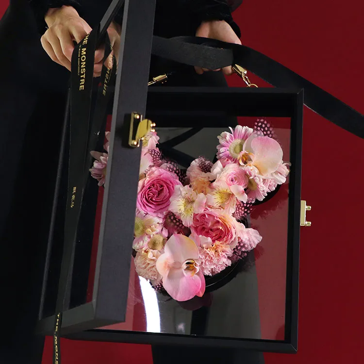 wholesale acrylic transparent with Mickey shape rose gift box portable flip flower box eternal  festive gift box