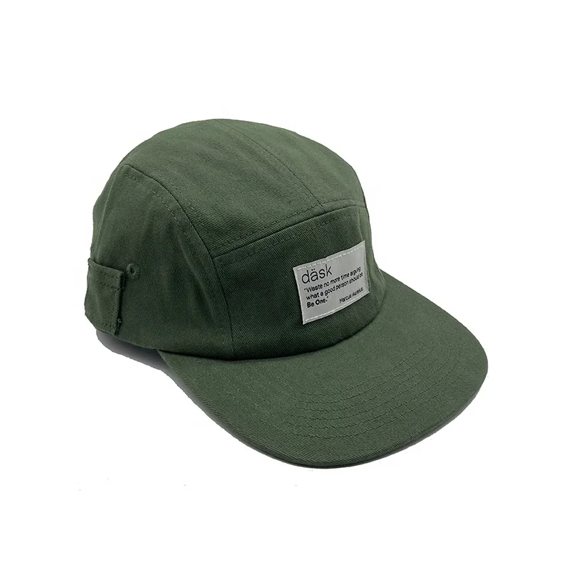 Wholesale Custom High Quality Unstructured 5 Panel Cotton Camp Cap Flat Brim With Adjustable Leather Strap Hats Caps