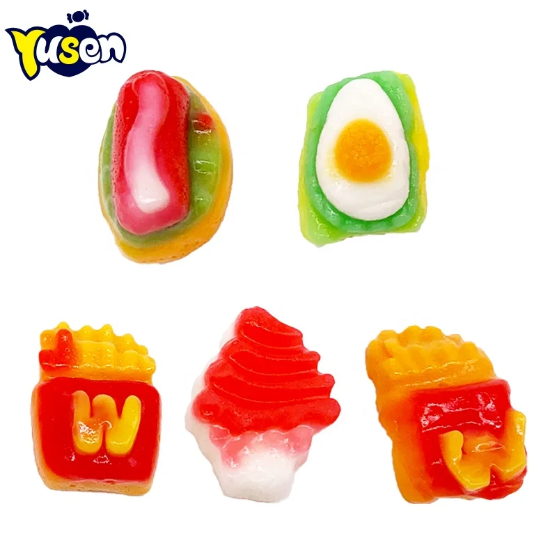 Wholesale OEM Fruity Fastfood Shaped Chewy Jelly Soft Gummy Lollipop Delicious Candy for Children