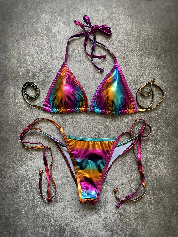 2022 Micro Mini Color Bronzing Mayo Crinkle Maillot Bikini Models Seti Swimsuit Bathing Suits Swimwear for Women Sexy set