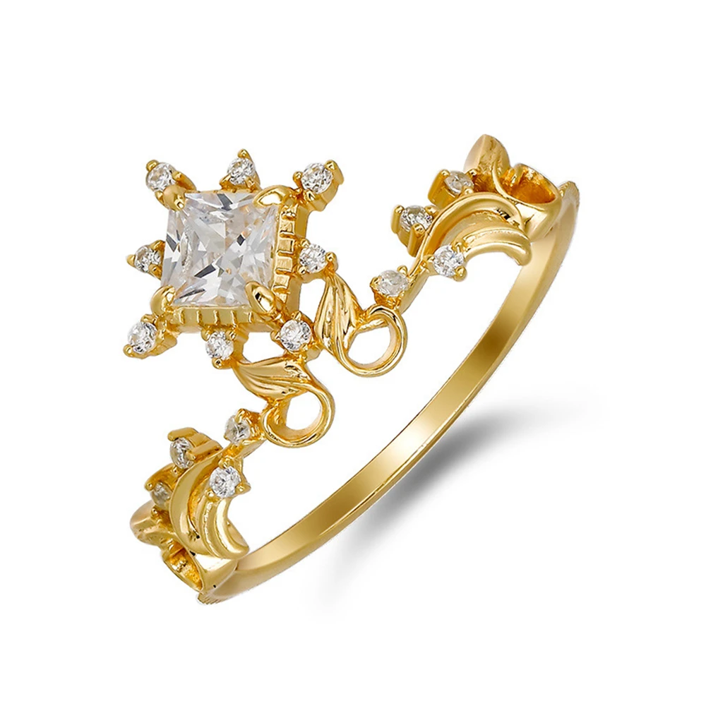 925 стерлингового серебра 14K позолоченные лозы геометрический кубический стат циркониевое кольцо