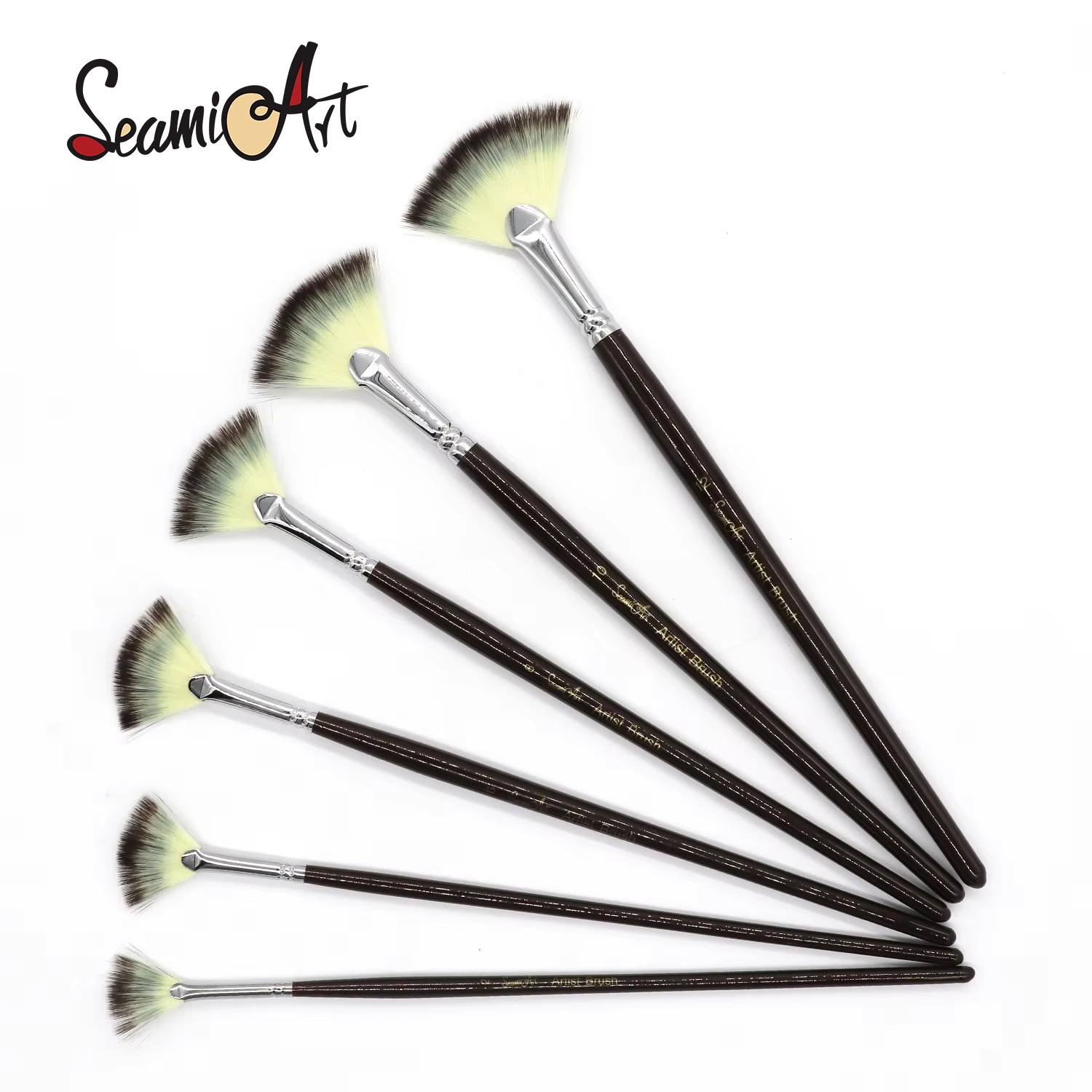 SeamiArt 6pcs all purpose Fan Shape Nylon Hair Artist for Watercolor/Oil /Acrylic flat paint art kids painting brushes set