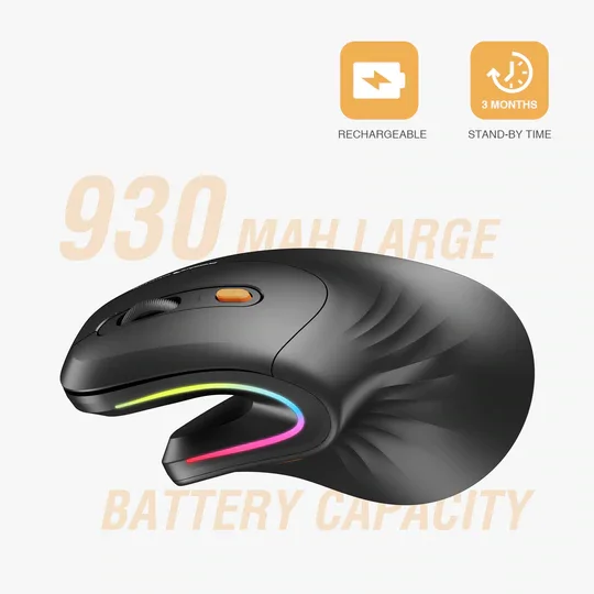ProtoArc Rechargeable Vertical Mouse 1000 1600 2400 DPI Mice for Computer Laptop PC RGB Ergonomic BT Wireless Mouse