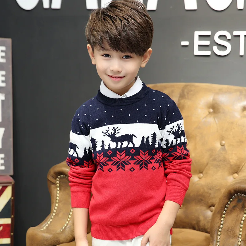 
Kids reindeer wholesale cotton knit pullover children christmas sweater 
