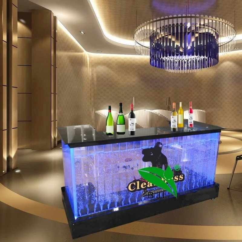 modern wheels mobile multi color led water bubble wall acrylic service reception table bar counter