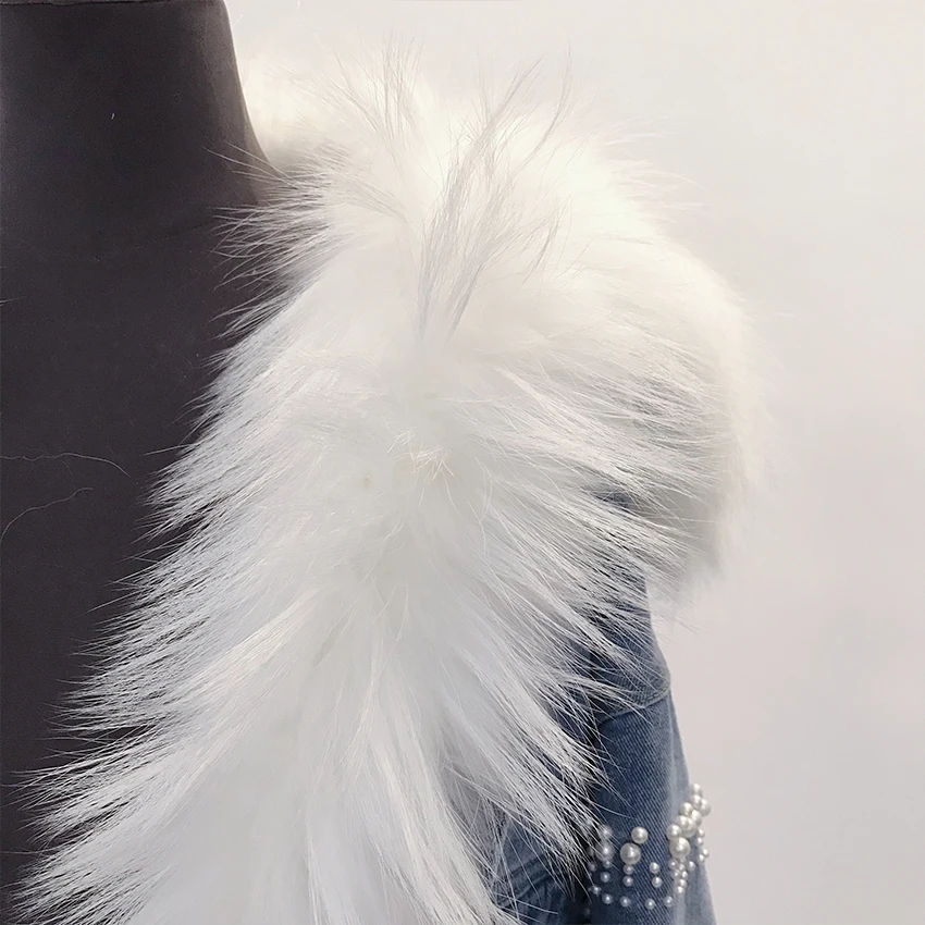 New Design Fur Hood Parka Winter Parkas Womens Warm Casual Denim Real Raccoon Fur Parka