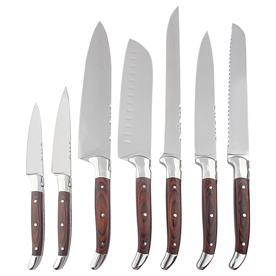 Japanese Kitchen Knife Set 7 PCS Stainless Steel Laguiole Chef Knife Professional Wood Handle Knives Set