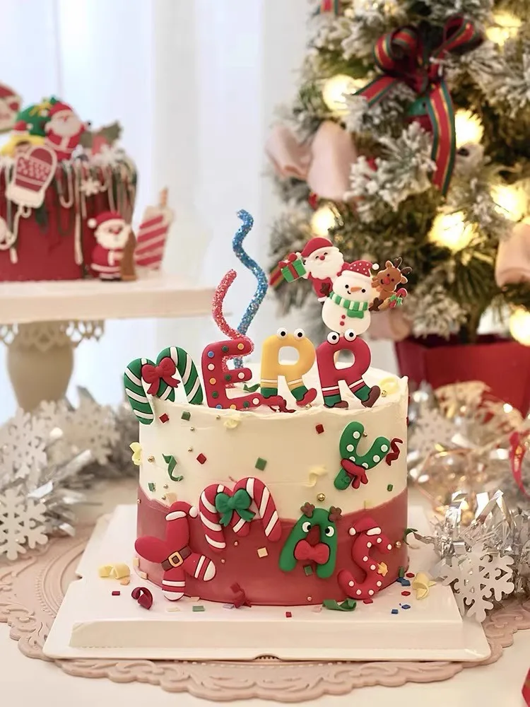 Christmas plug-in 10 gift package grass circle leaf plug-in Christmas cake dessert table grass circle cake