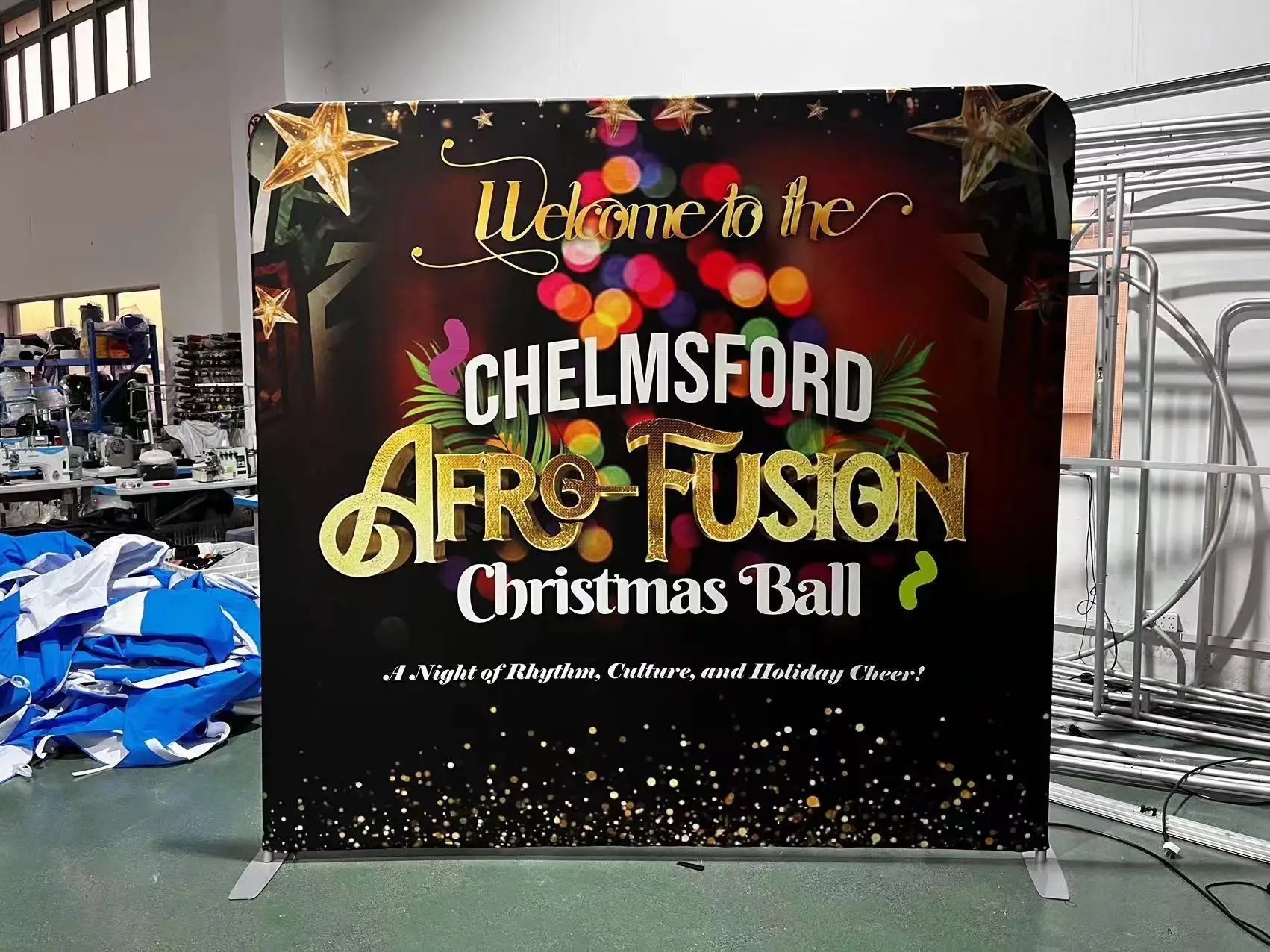 stretch tension fabric 8ft Aluminum Tube Stand Tension Fabric Pillowcase Cover Photo Booth Backdrop LOGO Customized ink painting