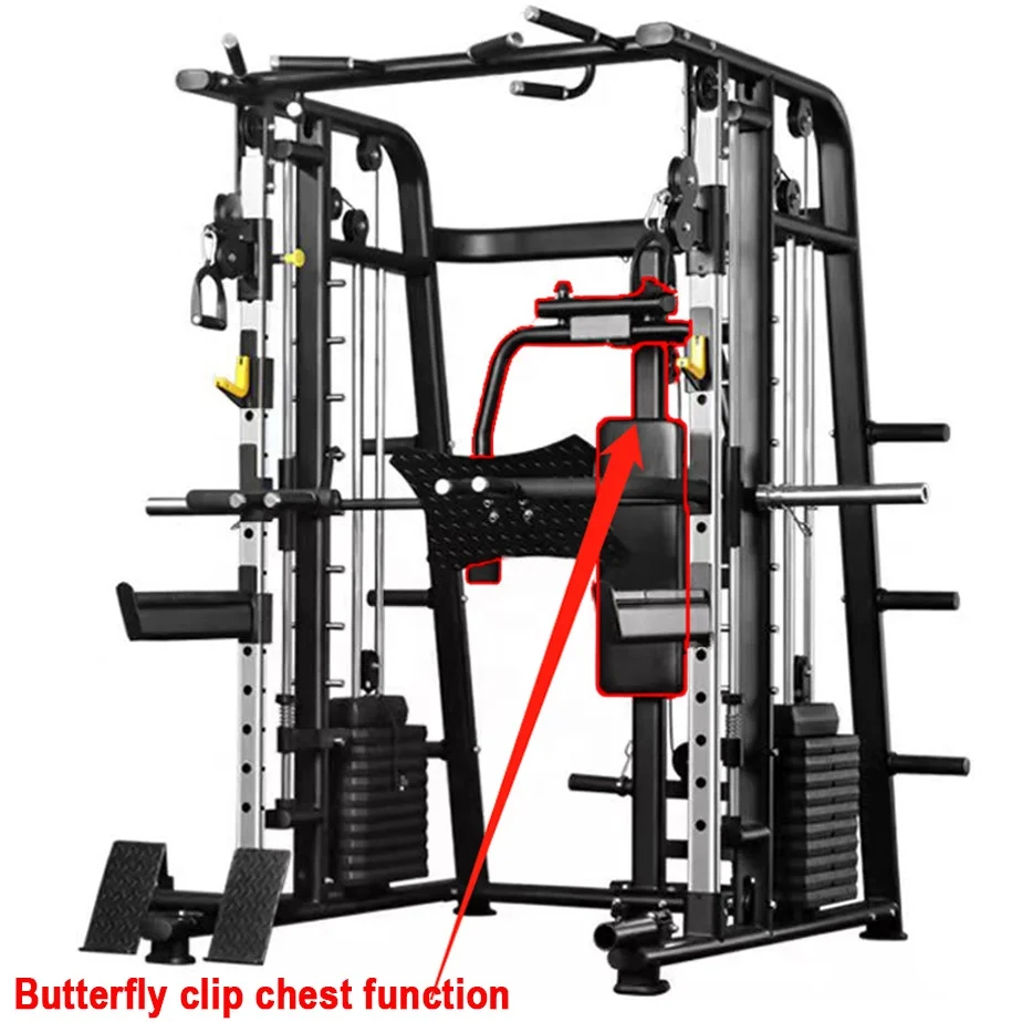 PJ 4 in 1 Rack Mutli Function Station Strength Training Weightlifting Bearings Barbell All In One Gym Cable smith machine