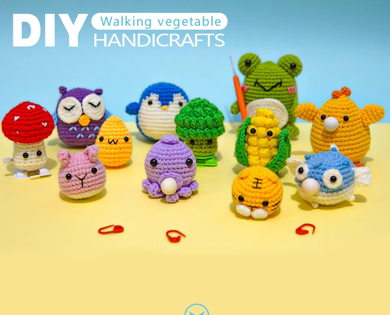 Crochet Kit for Beginners,4 Pattern Octopus, Chick, Frog, Globefish for Kids Adults, Crochet Starter Kit with Video