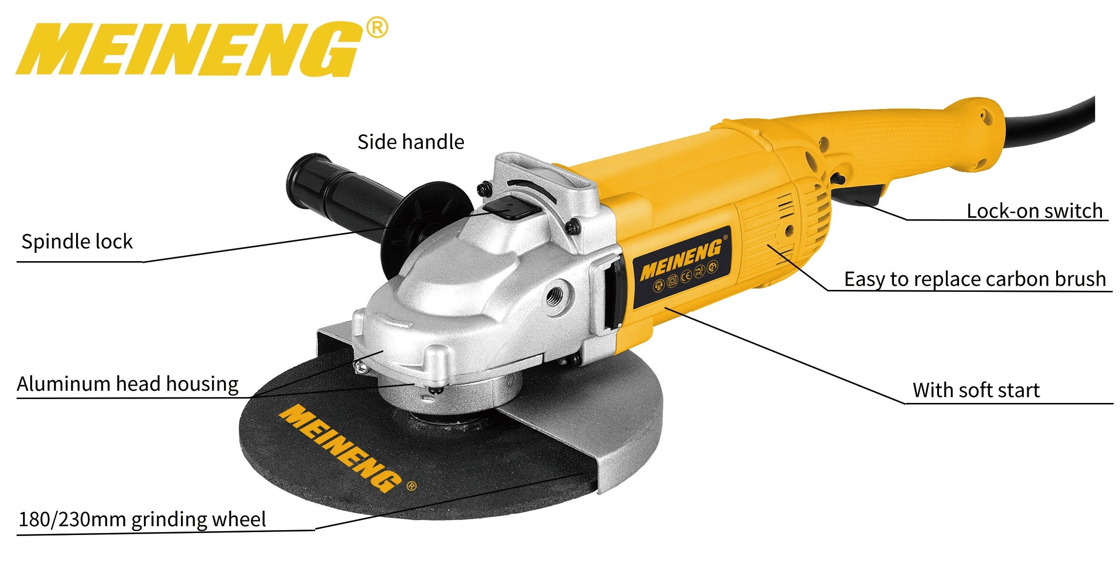 2000W Gander Cutter Industrial Grade Electric Tools 230mm Cordless Angle Grinder with Trigger Switch 110V for DIY Projects