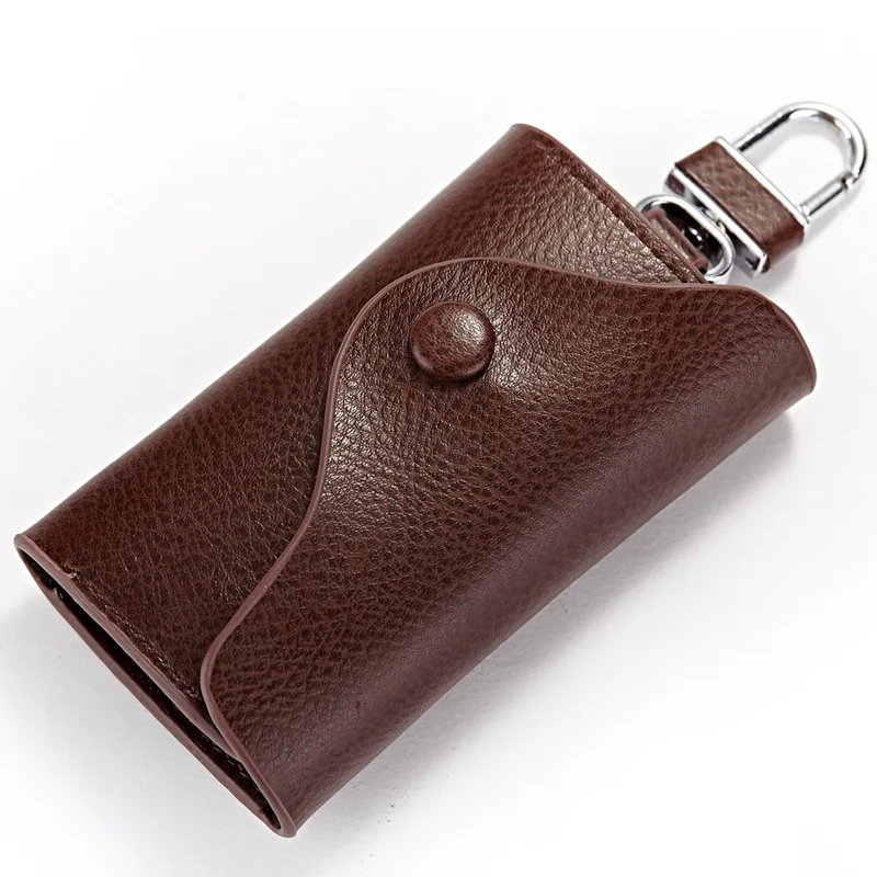 
atinfor Unique Design Buckle Button Vintage Leather Key Wallets Housekeeper Key Holders With Open Pocket Purse 6 Key Hooks 