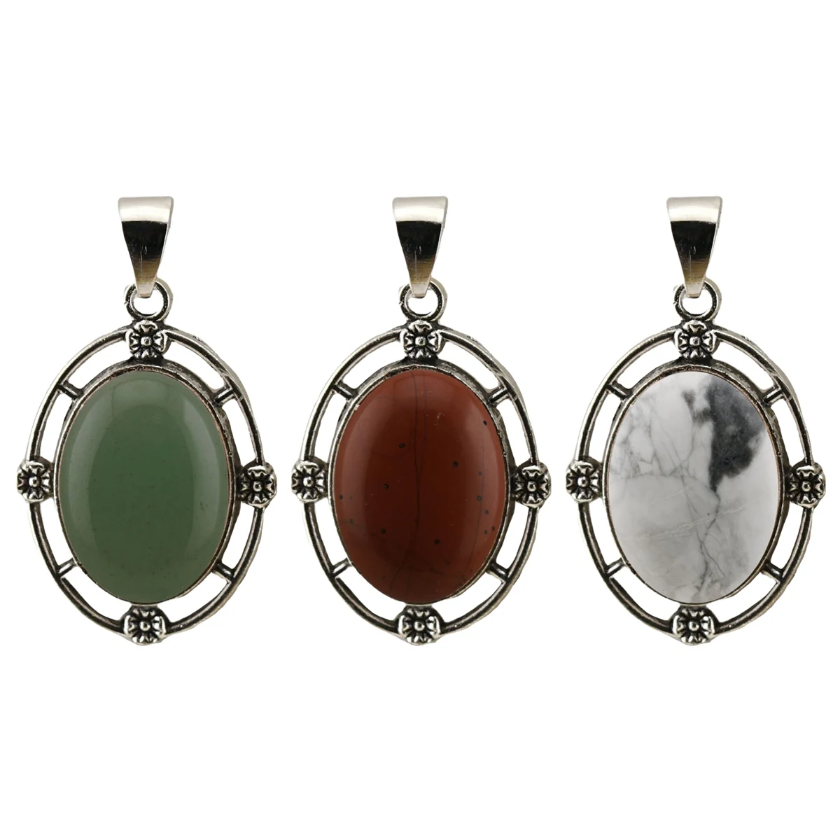 New Design Hiphop Smooth Cabochon Oval Gemstone Pendant Flower Necklace Pendants For Women Gifts