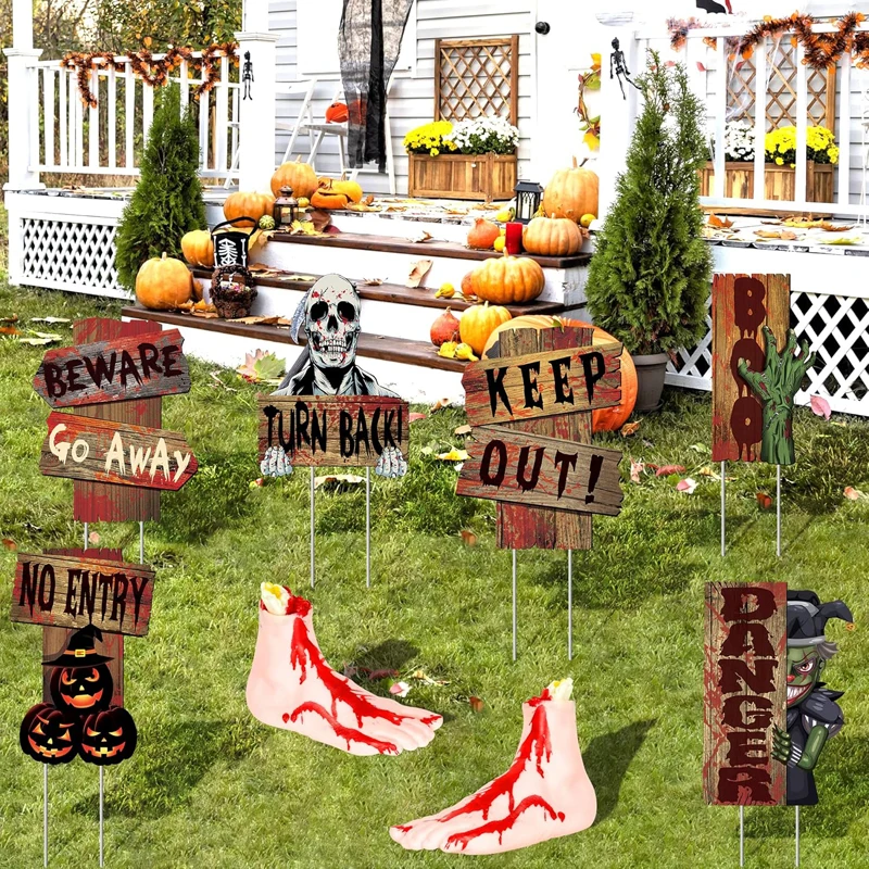 Wholesale Halloween Fluorescent Ghosts Monsters Pumpkin Cat Tombstone Yard Signs Custom Lawn Signs Garden Decoration Ornaments