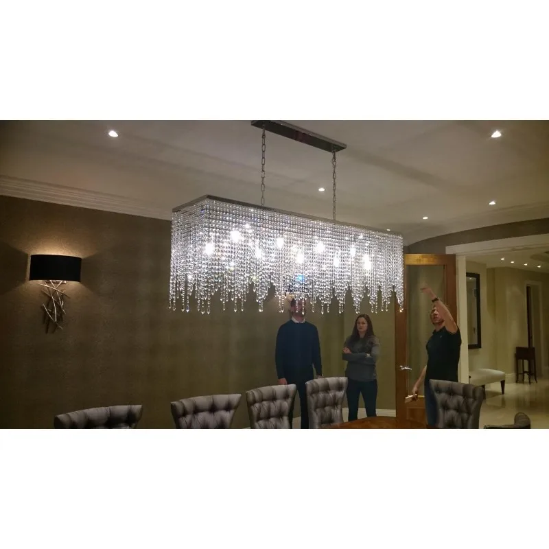 Led Rectangle Dining Table Pendant Light Modern Home Decorative Hanging Lights Luxury Silver Crystal Tassel Chandelier Wedding