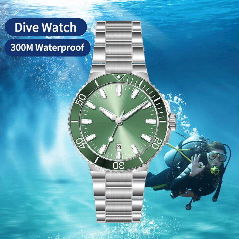 Luxury Fashion Stainless Steel Luminous Sports 30ATM Custom Logo Wrist Diver Automatic Mechanical Watches Men