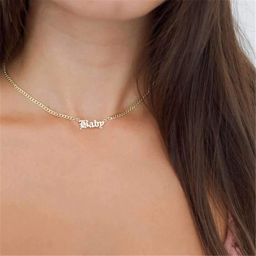 Women Name Necklace Custom Cuban Link Chain Small Pendant Letter Initial Personalized Minimalist Jewelry fashion body jewelry