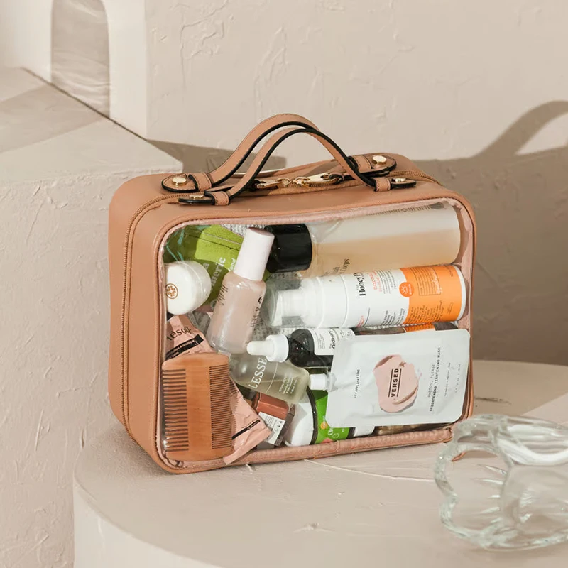 Custom Logo Pu Pvc Waterproof Trip Toiletry Pouch Kits Women Luxury Beauty Makeup Bag Travel Clear Cosmetic Bags