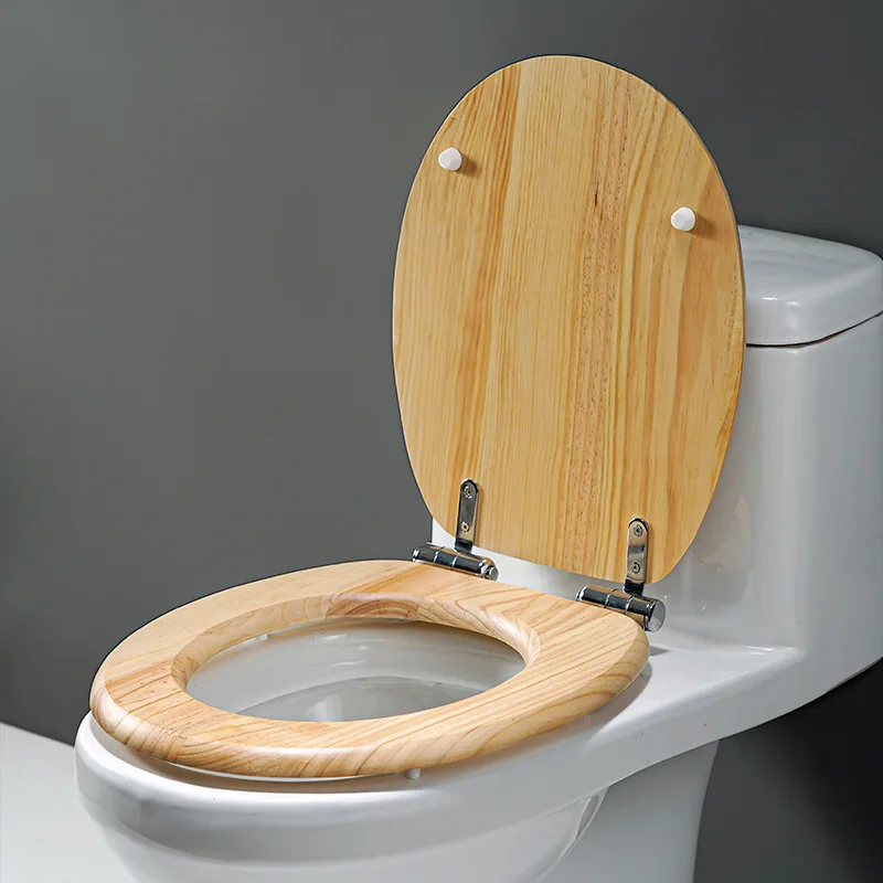 Wooden Toilet Seat Oval Molded With Stainless Steel Hinges Easy To Clean Anti-pinch Soft Close Wood Toilet lid For Bathroom