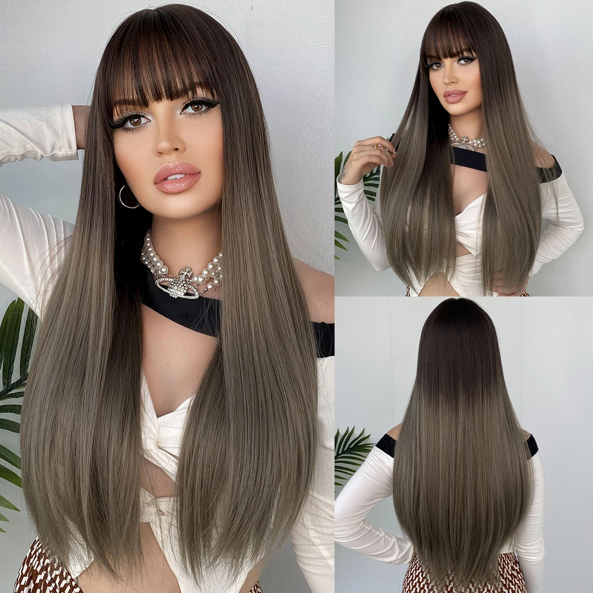 2024 New Style Ombre Blonde Wig with Bangs Layered Heat Resistant Synthetic Wigs for Women Cosplay Pelucas Perucas