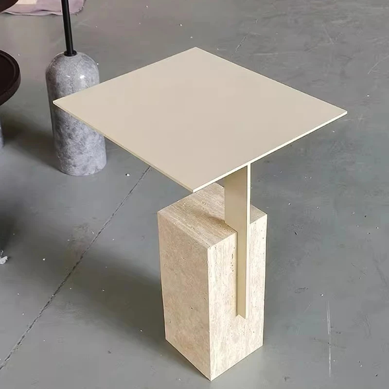 Заводская распродажа белый металлический столик Маленький журнальный газированный травертиновый мраморный для гостиной