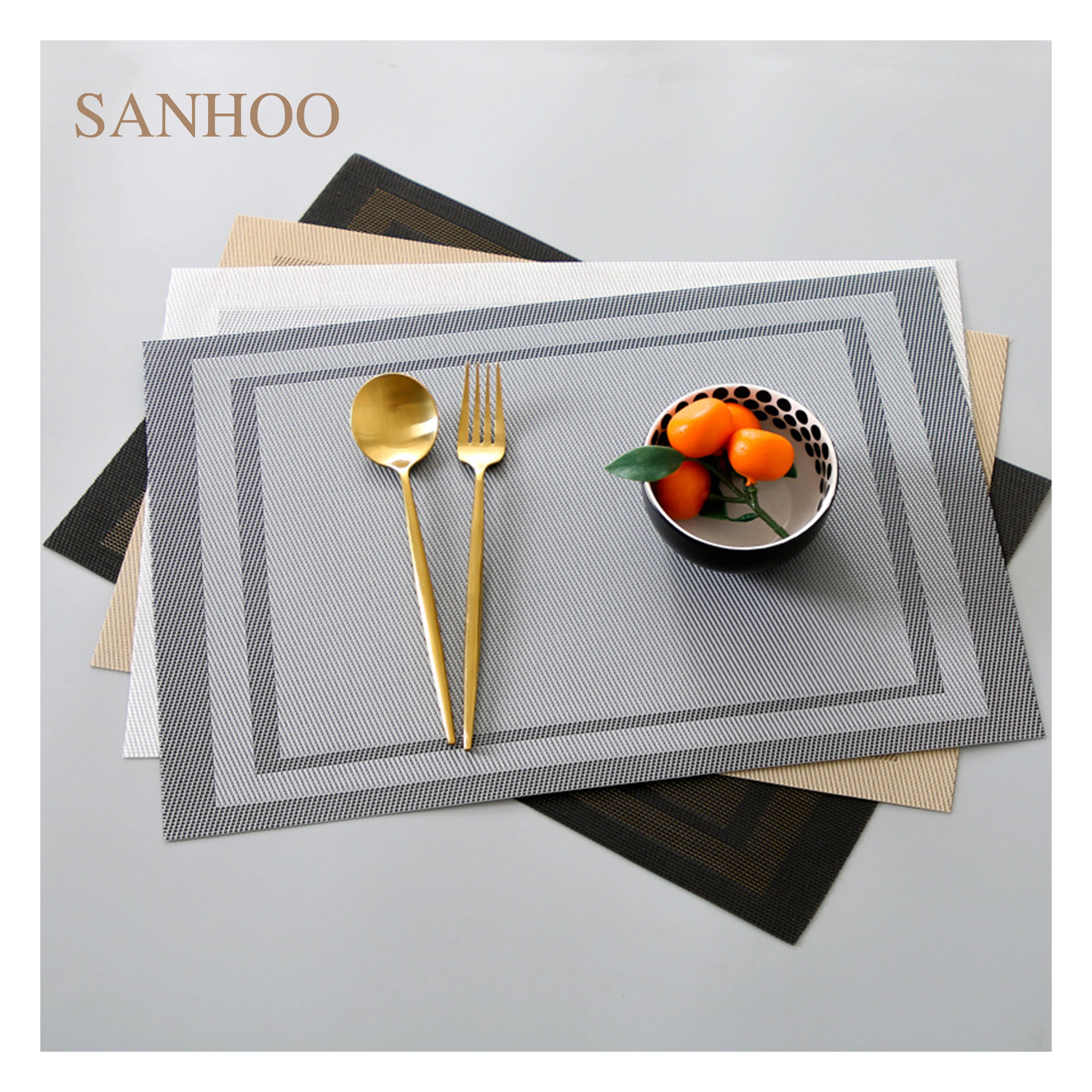 SANHOO High Quality Heat Resistant Gold Luxury Woven Dine Mat and Coasters Pvc Table Placemat