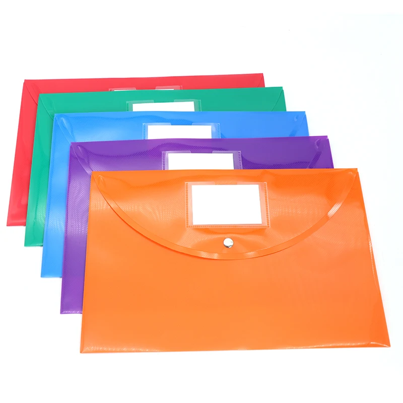 Custom Filing Products A4 Plastic Wallets Clear Document Bag Folder with Metal Snap Button Plastic File Folder
